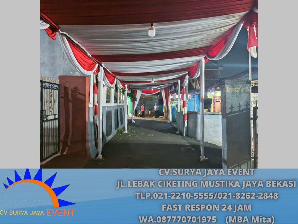 Rental Tenda Dekor Serut Merah Putih Event cluster Mulbery Sumarecon