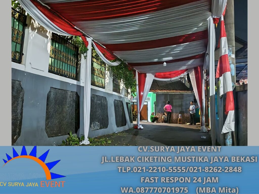 Rental Tenda Dekor Serut Merah Putih Event cluster Mulbery Sumarecon