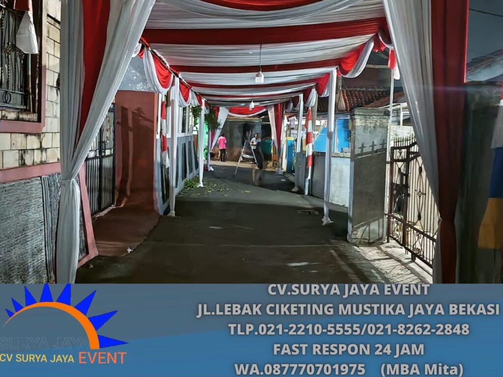 Rental Tenda Dekor Serut Merah Putih Event cluster Mulbery Sumarecon