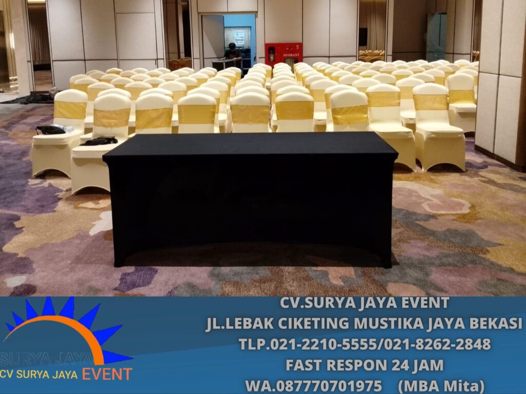 Sewa Meja Ibm Taplak ketat Hitam Cimory Tower Meruya (0877-7070-1975)