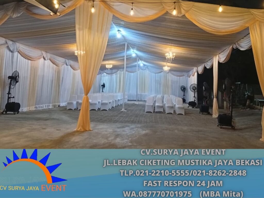Sewa Tenda Serut Rumbai Gold Putih Jakarta (0877-7070-1975)